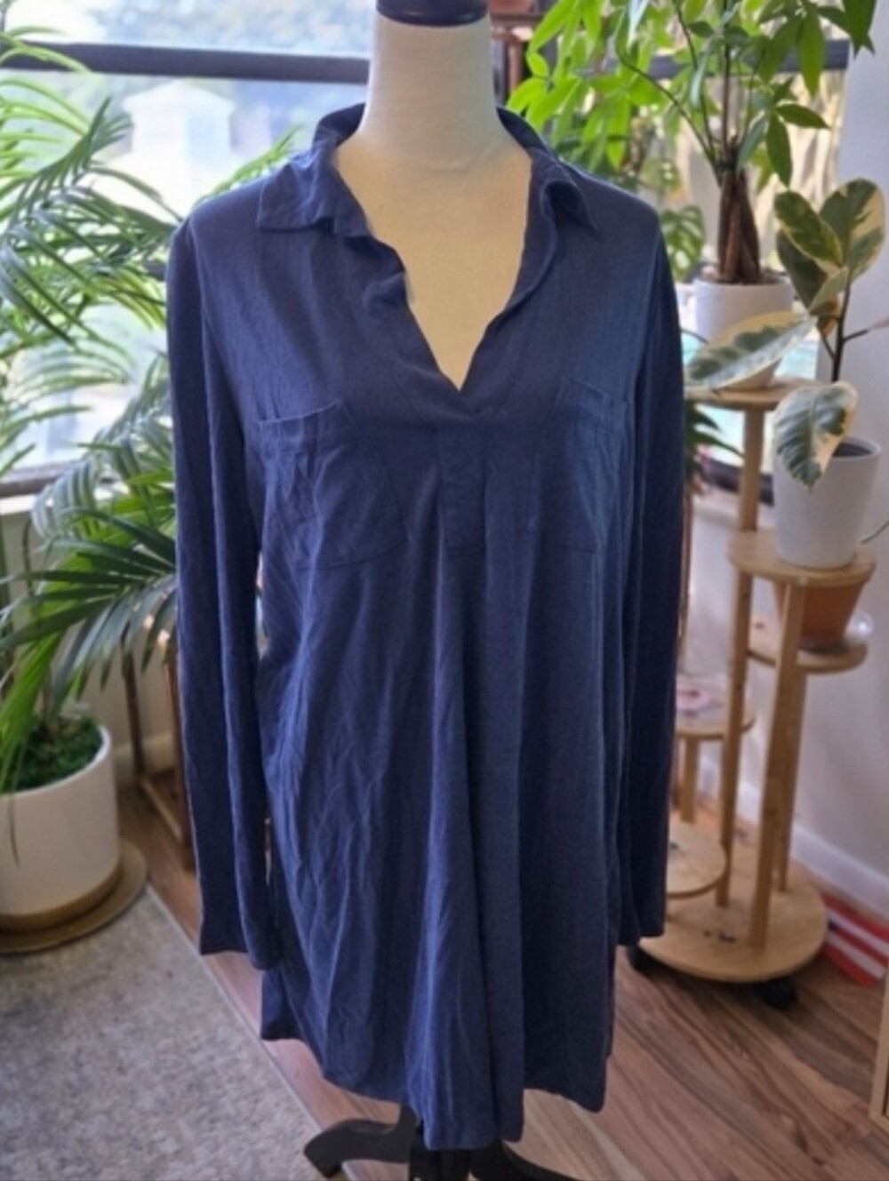 BCBGMAXAZRIA Navy Blue Long Sleeve Tunic Shift Dress Size S
